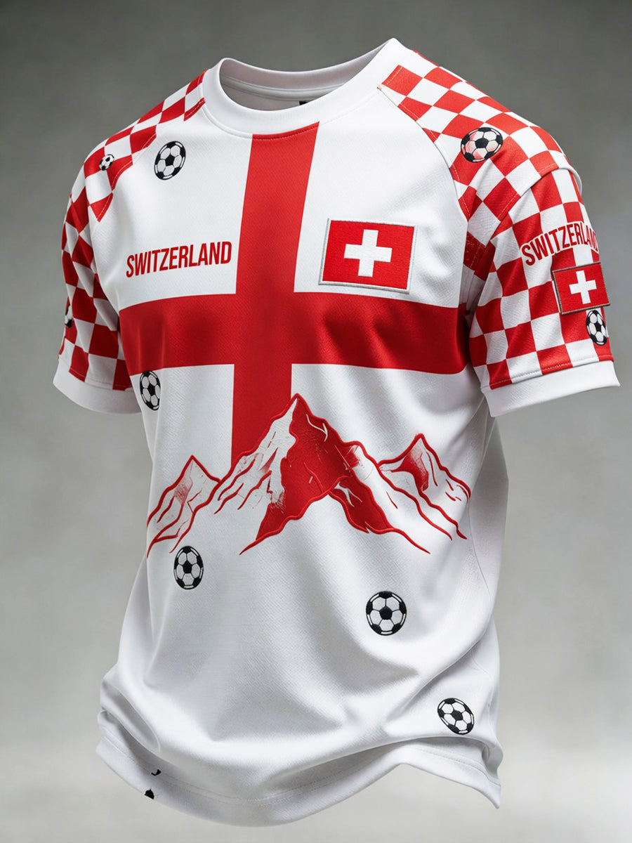 Herren-Schweizer-Fußballfan-Kunstdruck-Lässiges-Trikot