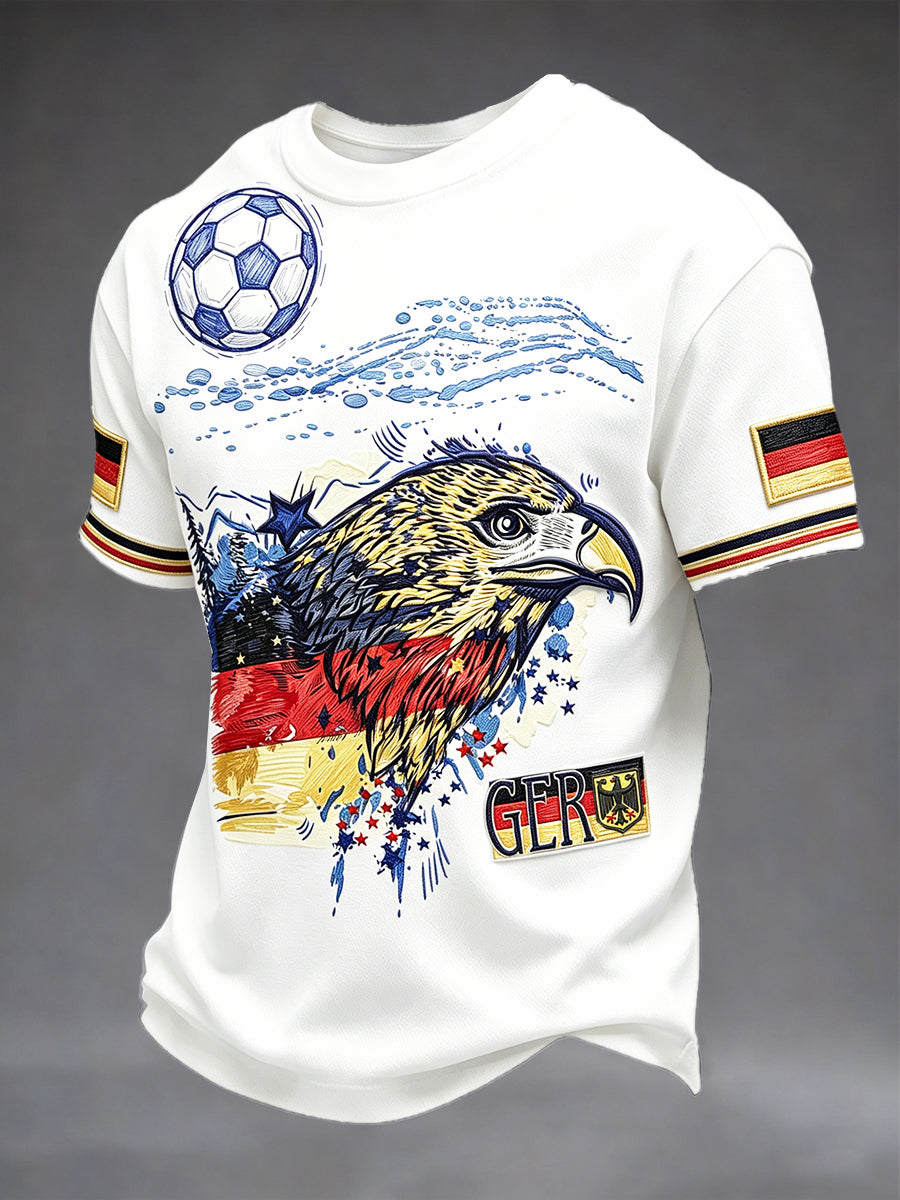 Herren Deutsches Fußball-Adler Graffiti-Print Weißes lässiges T-Shirt