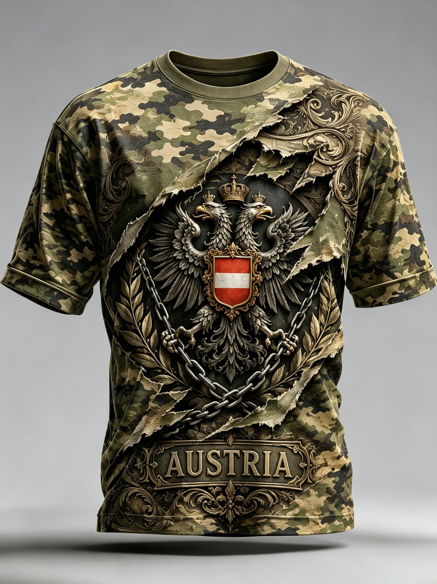 Herren-T-Shirt mit kurzen Ärmeln und Kunstdruck eines österreichischen Naturlandschafts‑Motivs
