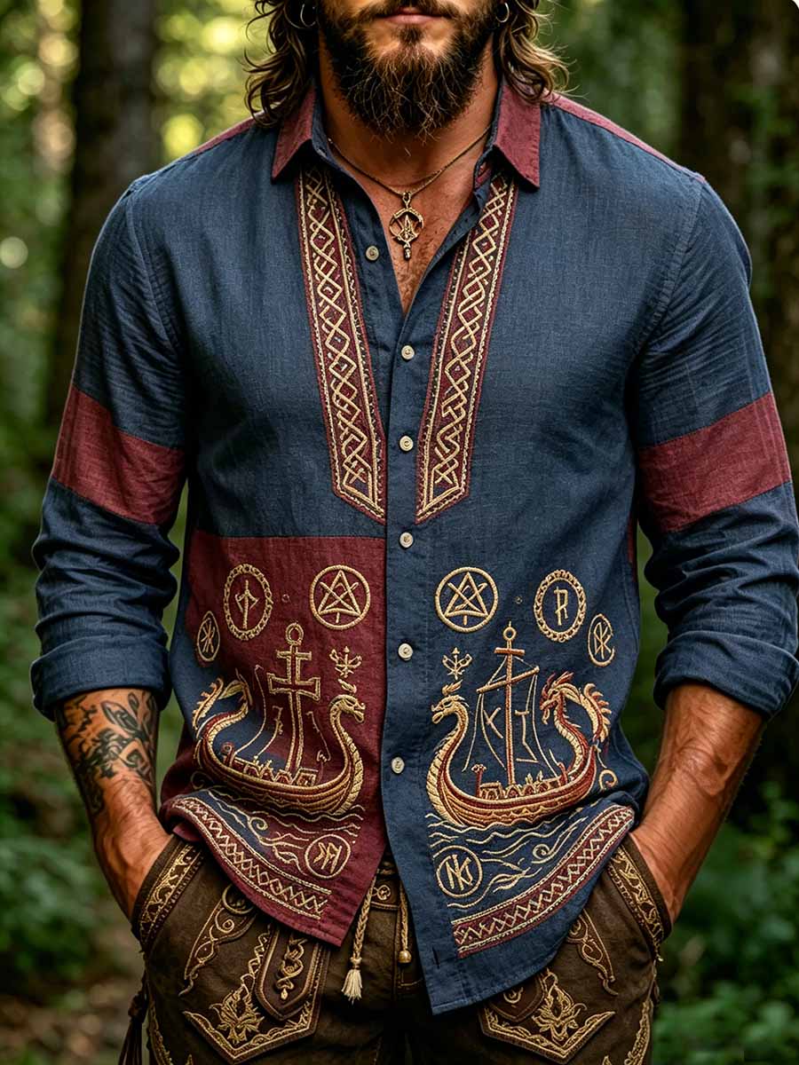 Herrenmode Viking Kunstdruck Shirt
