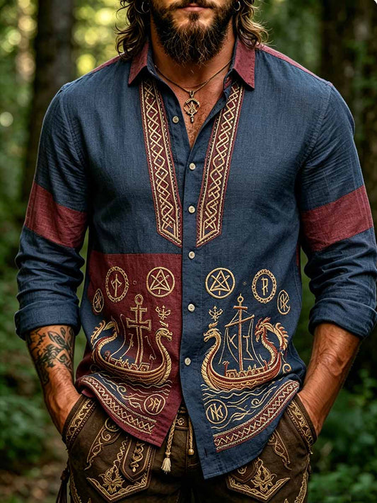 Herrenmode Viking Kunstdruck Shirt