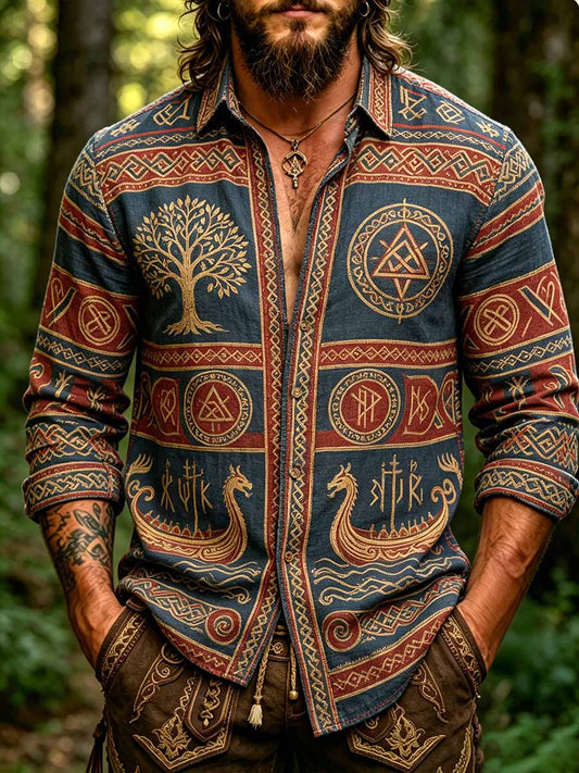 Herrenmode Wikinger-Kunstdruck-Hemd