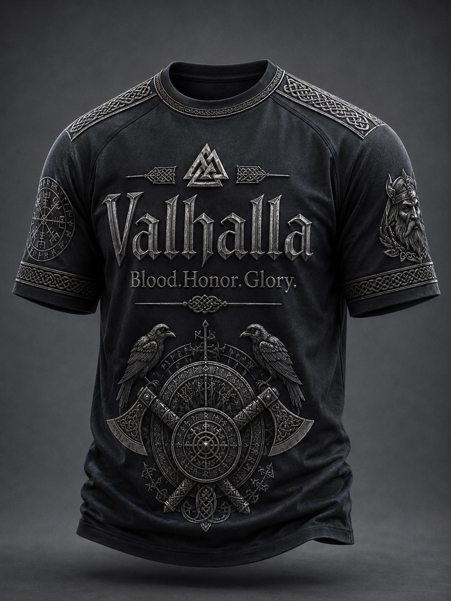 Herren-T-Shirt Valhalla mit Aufdruck, lässig, Kurzarm