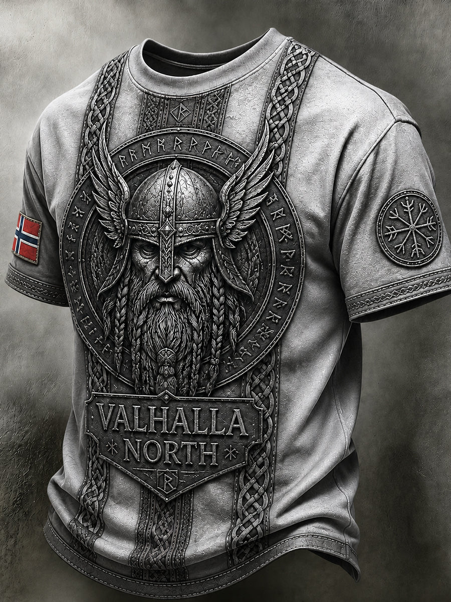 Herren-T-Shirt im Retro-Nordic-Stil mit norwegischem Kunstdruck