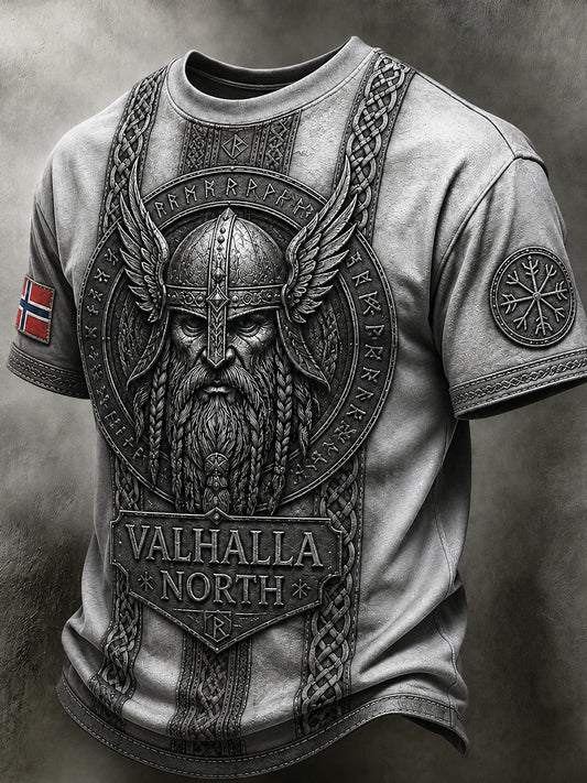 Herren-T-Shirt im Retro-Nordic-Stil mit norwegischem Kunstdruck
