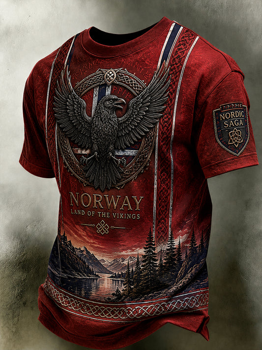 Herren-T-Shirt im Retro-Nordic-Stil mit norwegischem Kunstdruck
