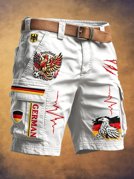 Herren-weiße Freizeit-Arbeits-Shorts mit 3D-Druck im deutschen Fußballstil