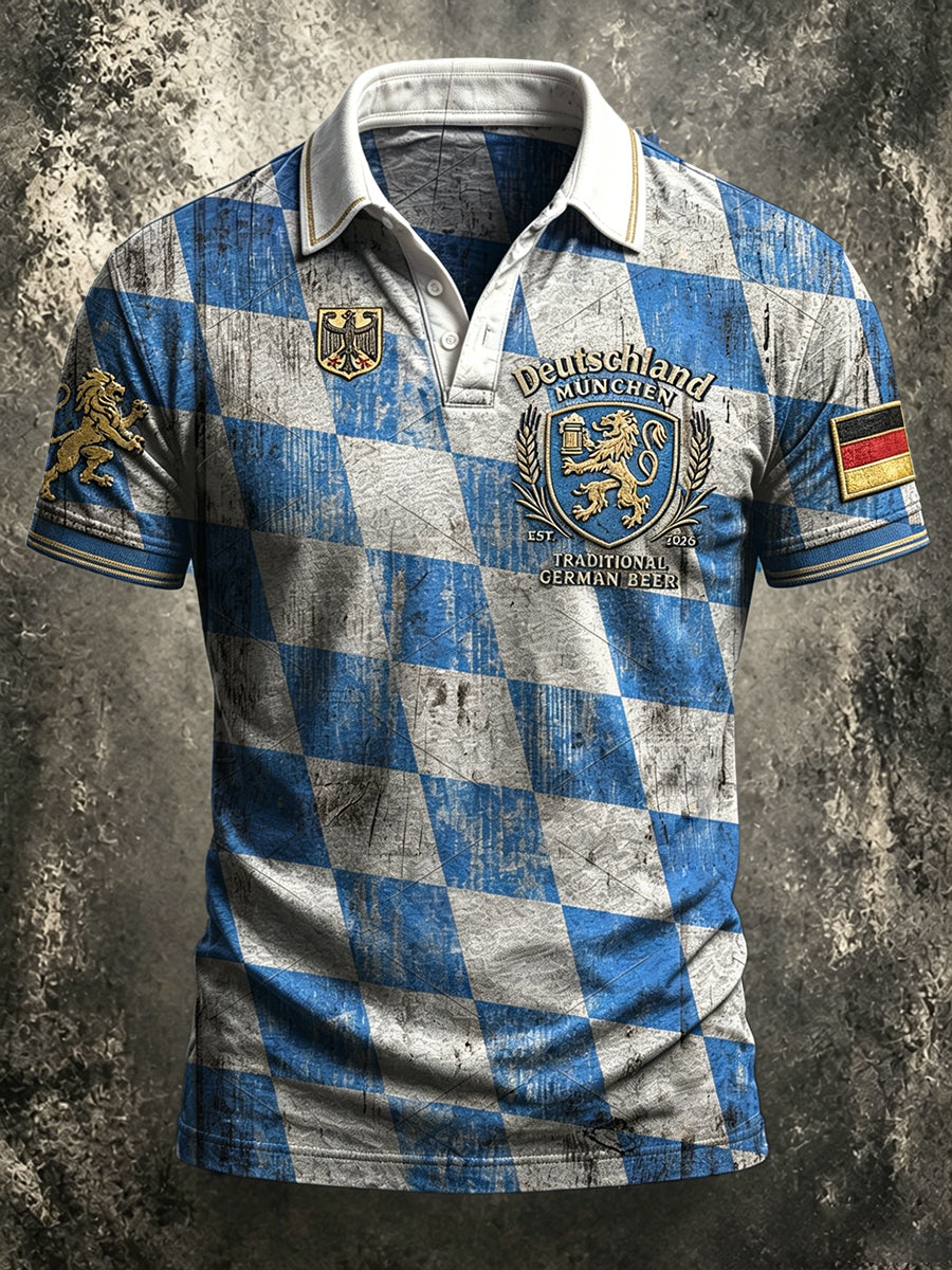 Herren-Poloshirt im Vintage-Stil mit deutschem Münchner Bayern-Print