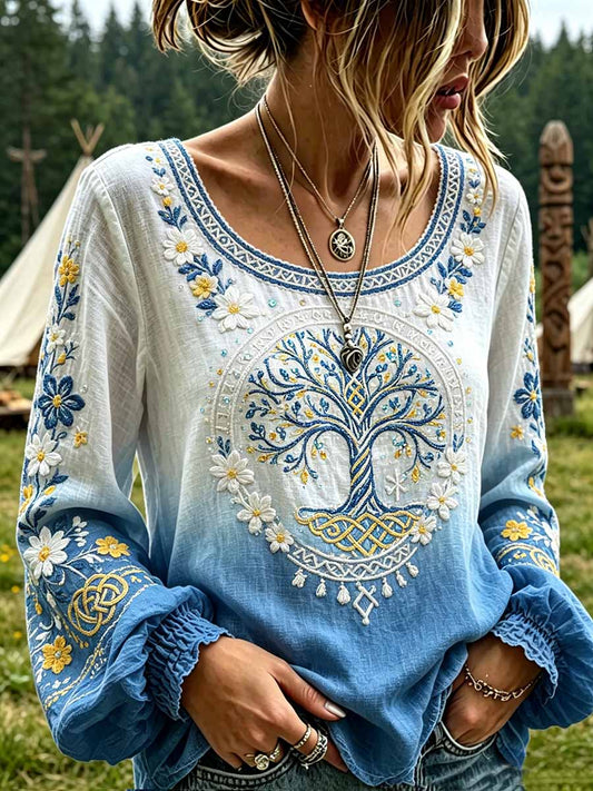 Damenmode Wikinger Lebensbaum-Kunstdruck-Top