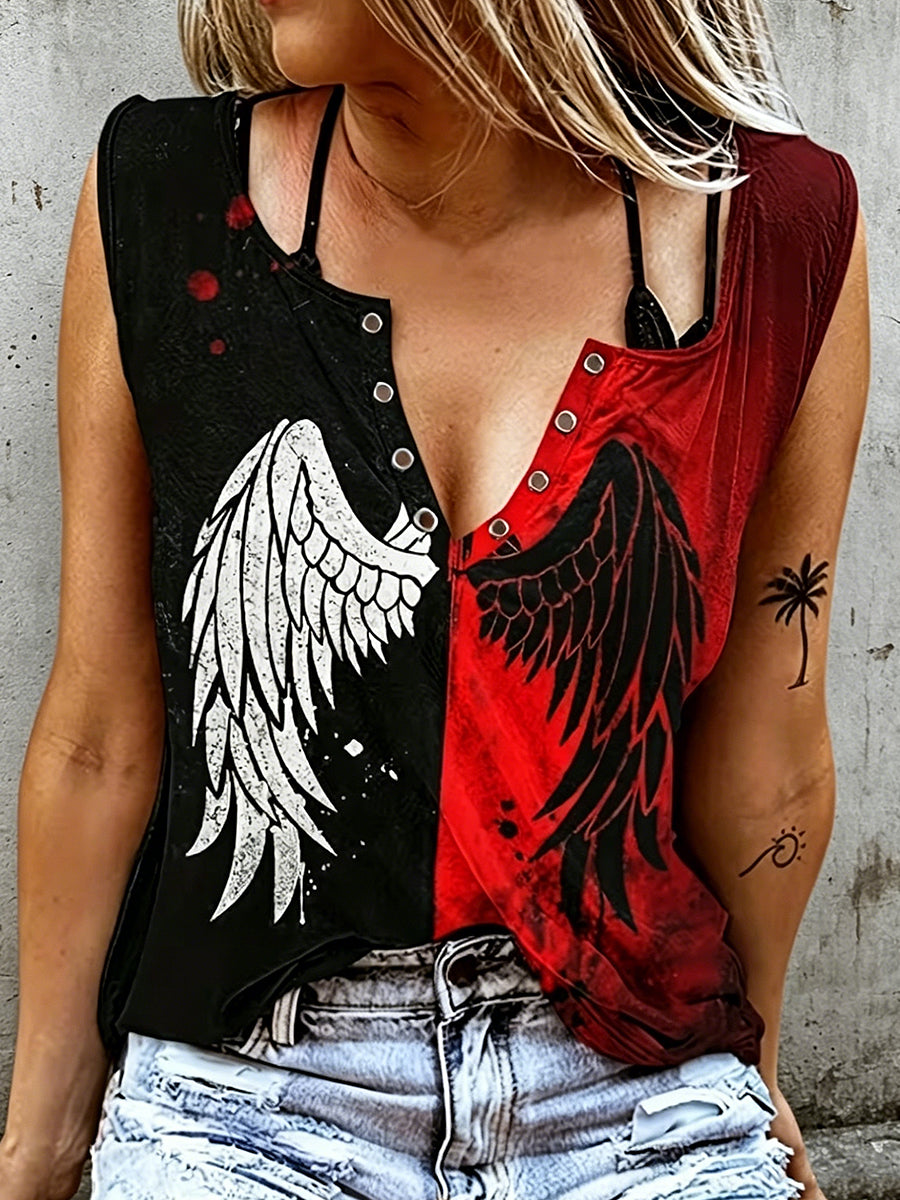 Damen Retro Wing Print Ärmelloses Tank Top