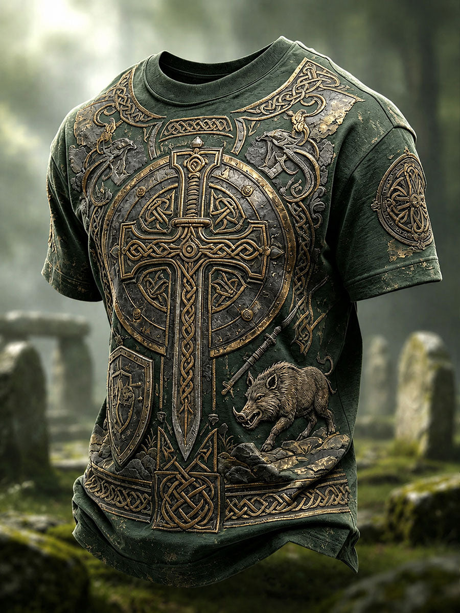 Herren-Celtic-Print-Lässiges T-Shirt