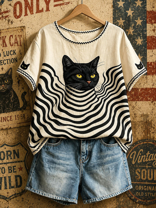 Amerikanische Retro-geometrische schwarze Katzen-Tops für Frauen