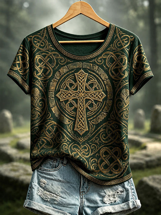 Kasual-T-Shirt für Damen mit keltischem Muster