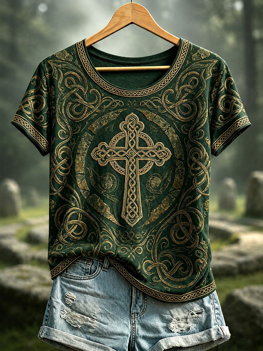 Kasual-T-Shirt für Damen mit keltischem Muster