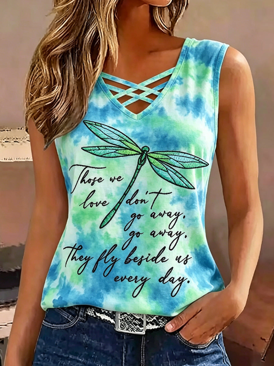 Damen-Retro-Tanktop mit Insekten- und Libellenmuster, ärmellos