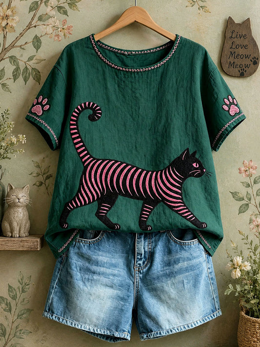 Damen-Freizeit-Tops mit Katzenmotiv