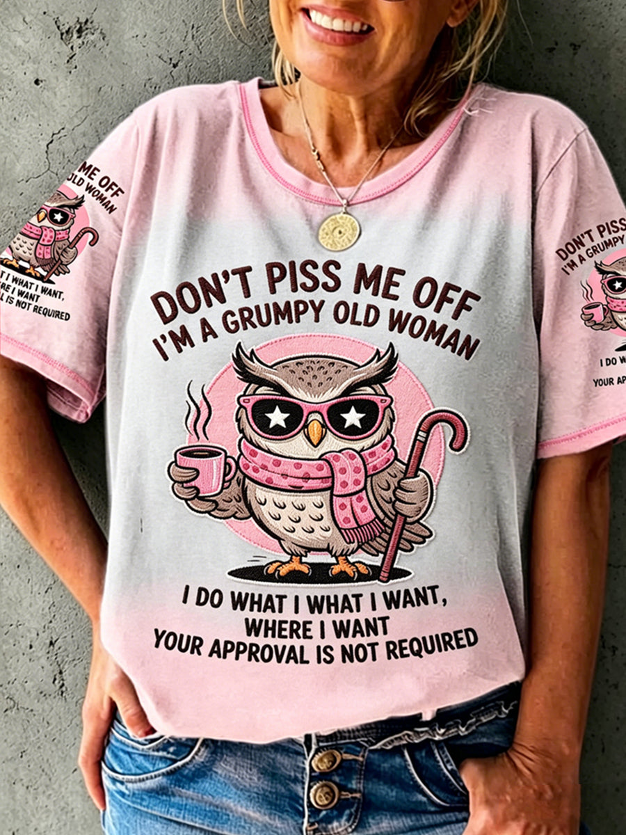 Damen-„Ärgere keine alten Leute“-Print, vintage Fashion, lockeres T-Shirt mit kurzen Ärmeln
