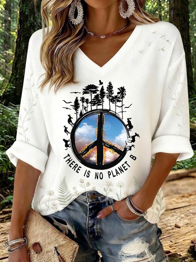 Damen-T-Shirt aus Waffelstoff mit dem Aufdruck „There Is No Planet B“