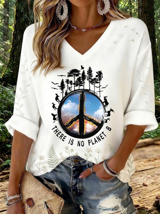 Damen-T-Shirt aus Waffelstoff mit dem Aufdruck „There Is No Planet B“