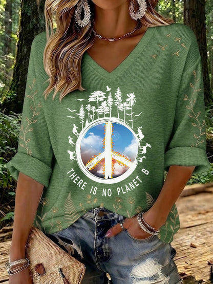 Damen-T-Shirt aus Waffelstoff mit dem Aufdruck „There Is No Planet B“