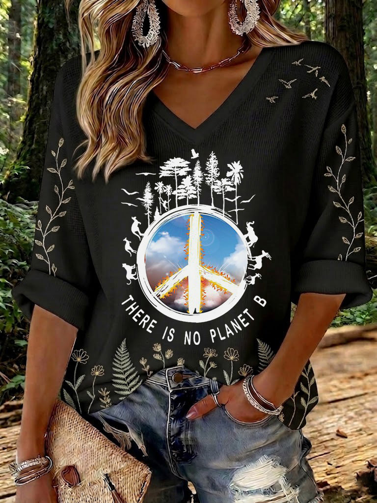 Damen-T-Shirt aus Waffelstoff mit dem Aufdruck „There Is No Planet B“
