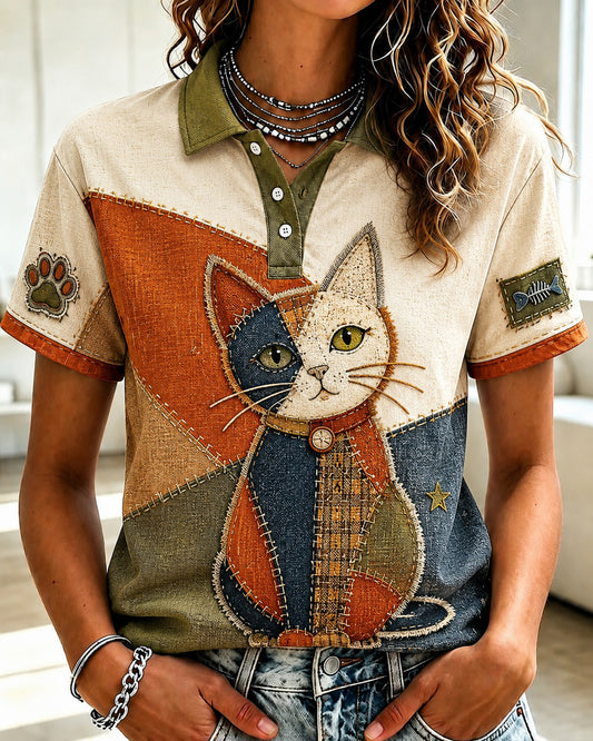 Bedrucktes Damen-Hemd mit Katzenmotiv