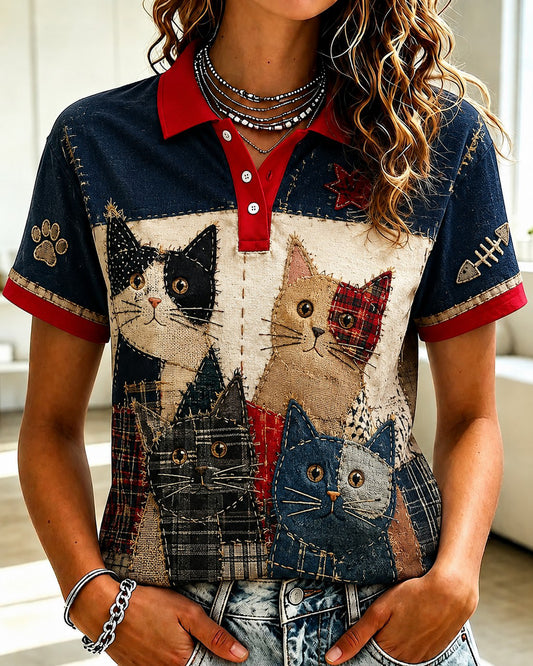 Bedrucktes Damen-Hemd mit Katzenmotiv