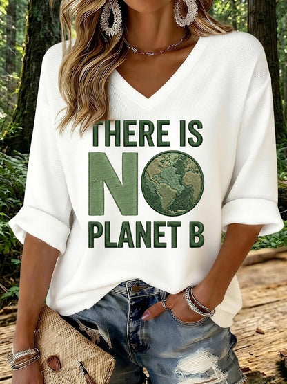 Frauen Es gibt keinen Planeten B Bedrucktes Waffel-T-Shirt