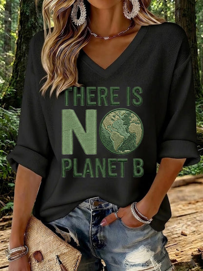 Frauen Es gibt keinen Planeten B Bedrucktes Waffel-T-Shirt