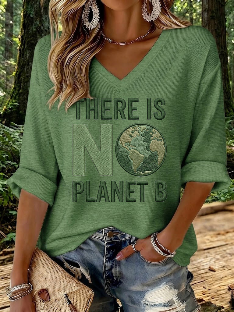 Frauen Es gibt keinen Planeten B Bedrucktes Waffel-T-Shirt