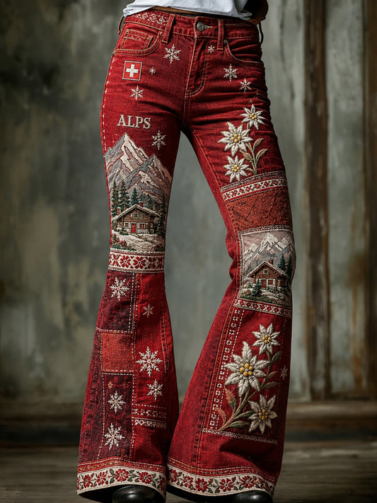 Damen-Schneberg-Floral-Patchwork-Print-Schlaghose