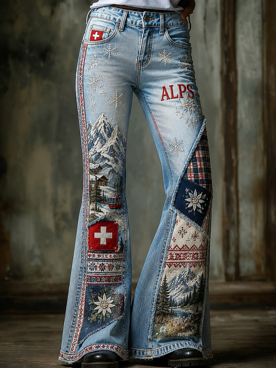 Damen-Schneberg-Floral-Patchwork-Print-Schlaghose