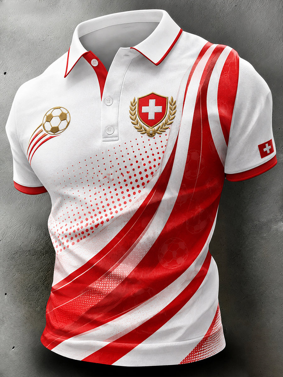 Herren-Poloshirt mit kurzen Ärmeln und Fußball-Print