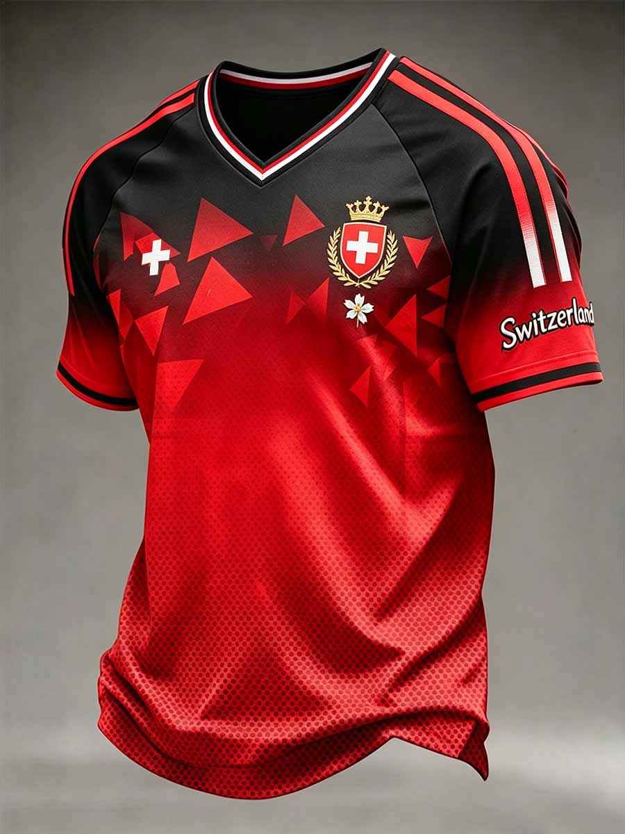 Herren-Fußball-T-Shirt mit Schweizer Motiv, lässig geschnitten
