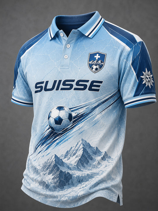 Herren-Poloshirt mit lässigem Fußball-Print und kurzen Ärmeln