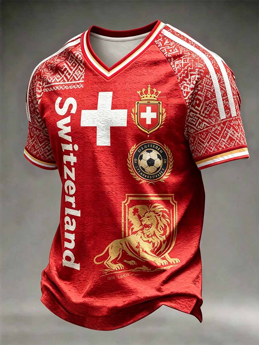 Herren-Fußball-T-Shirt mit Schweizer Motiv, lässig geschnitten