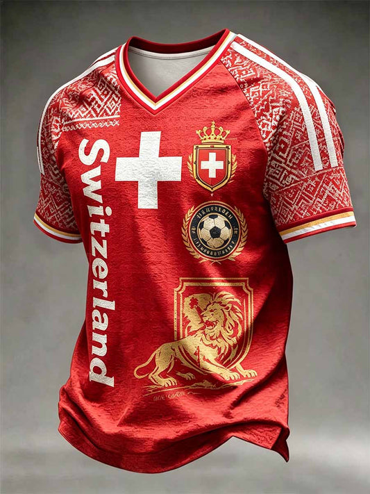 Herren-Fußball-T-Shirt mit Schweizer Motiv, lässig geschnitten
