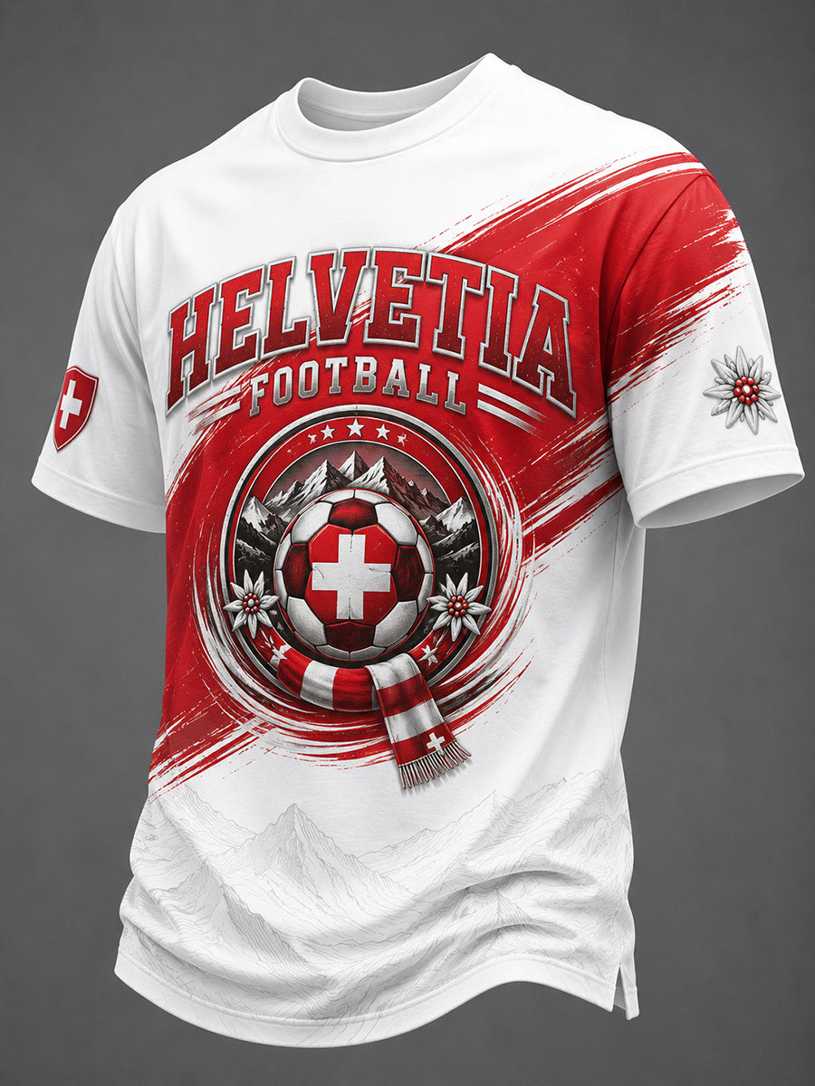 Herren-Fußball-Thema bedrucktes kurzärmliges T-Shirt