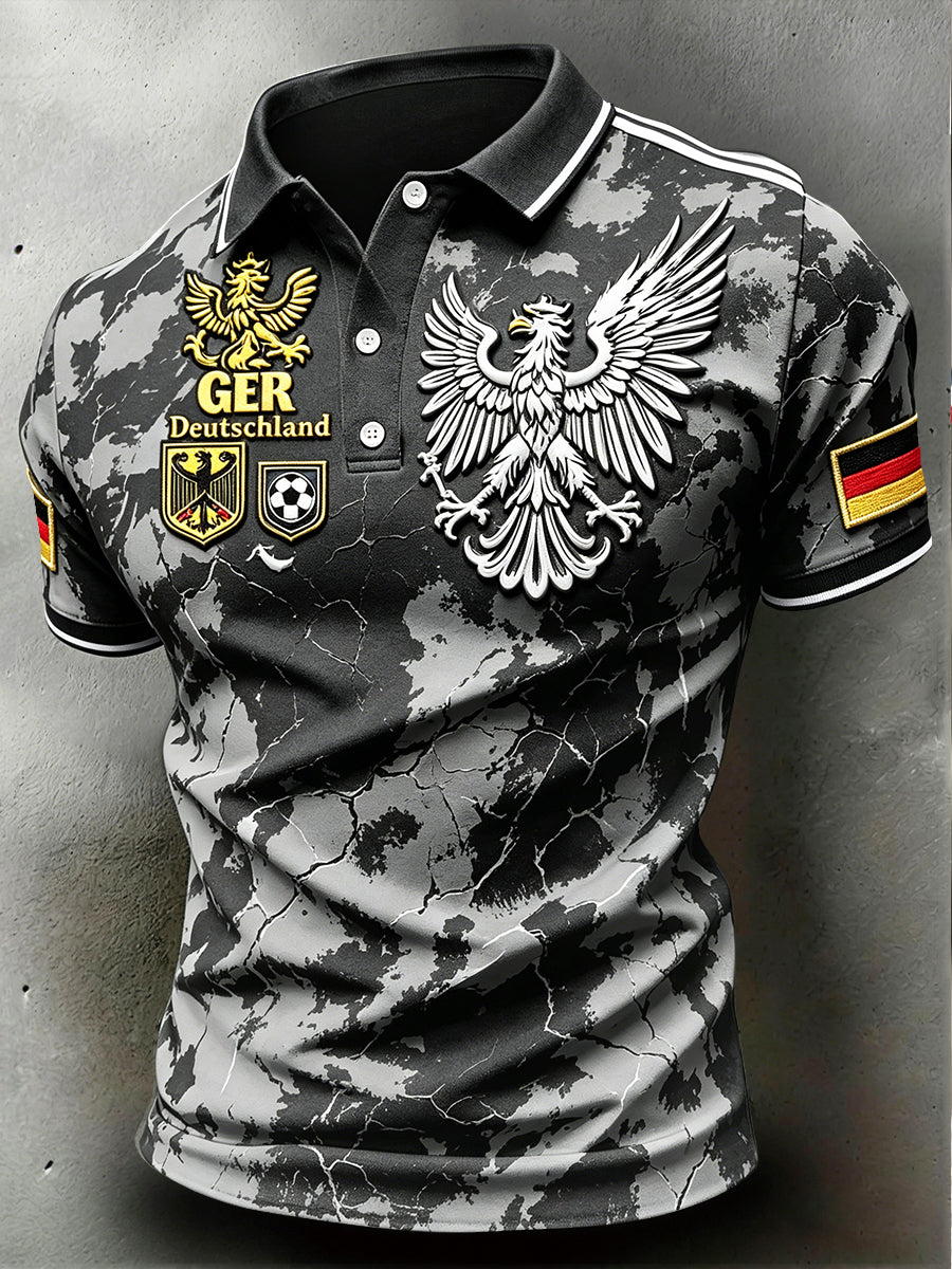 Herren Schwarzes deutsches Vintage 3D-gedrucktes lässiges Polos hirt