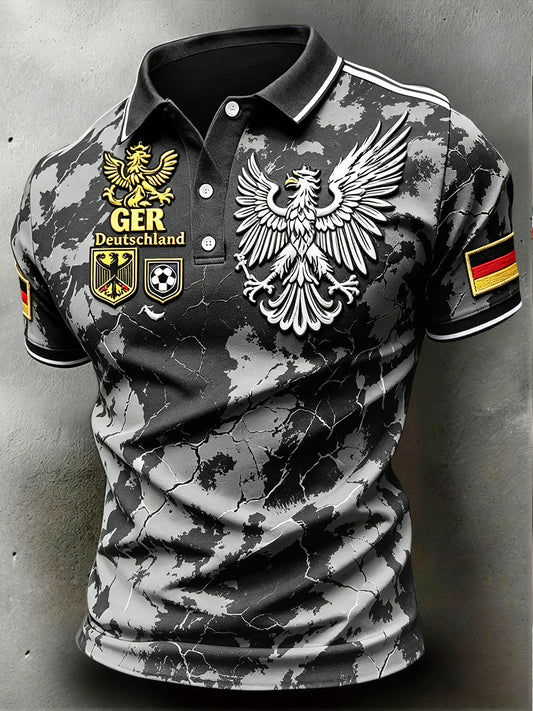 Herren Schwarzes deutsches Vintage 3D-gedrucktes lässiges Polos hirt