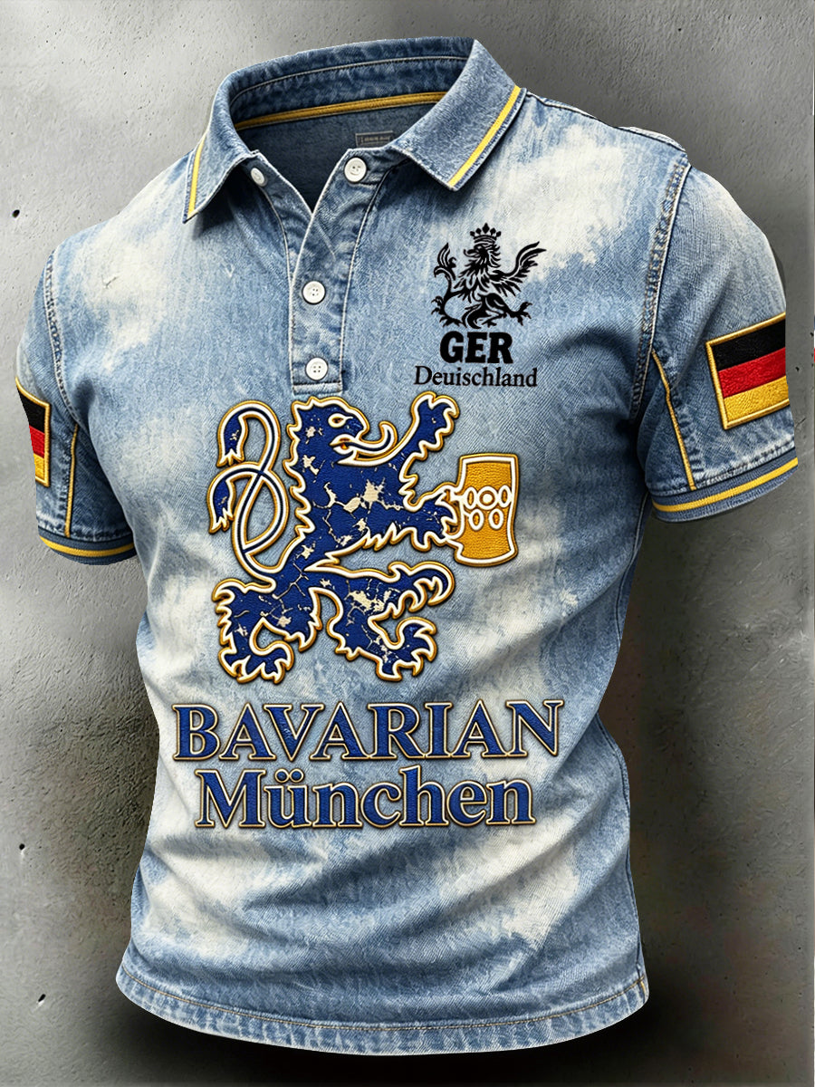 Herren Deutsch München Vintage Jeans-Print Freizeit-Polo-Shirt