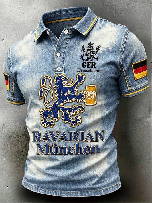 Herren Deutsch München Vintage Jeans-Print Freizeit-Polo-Shirt