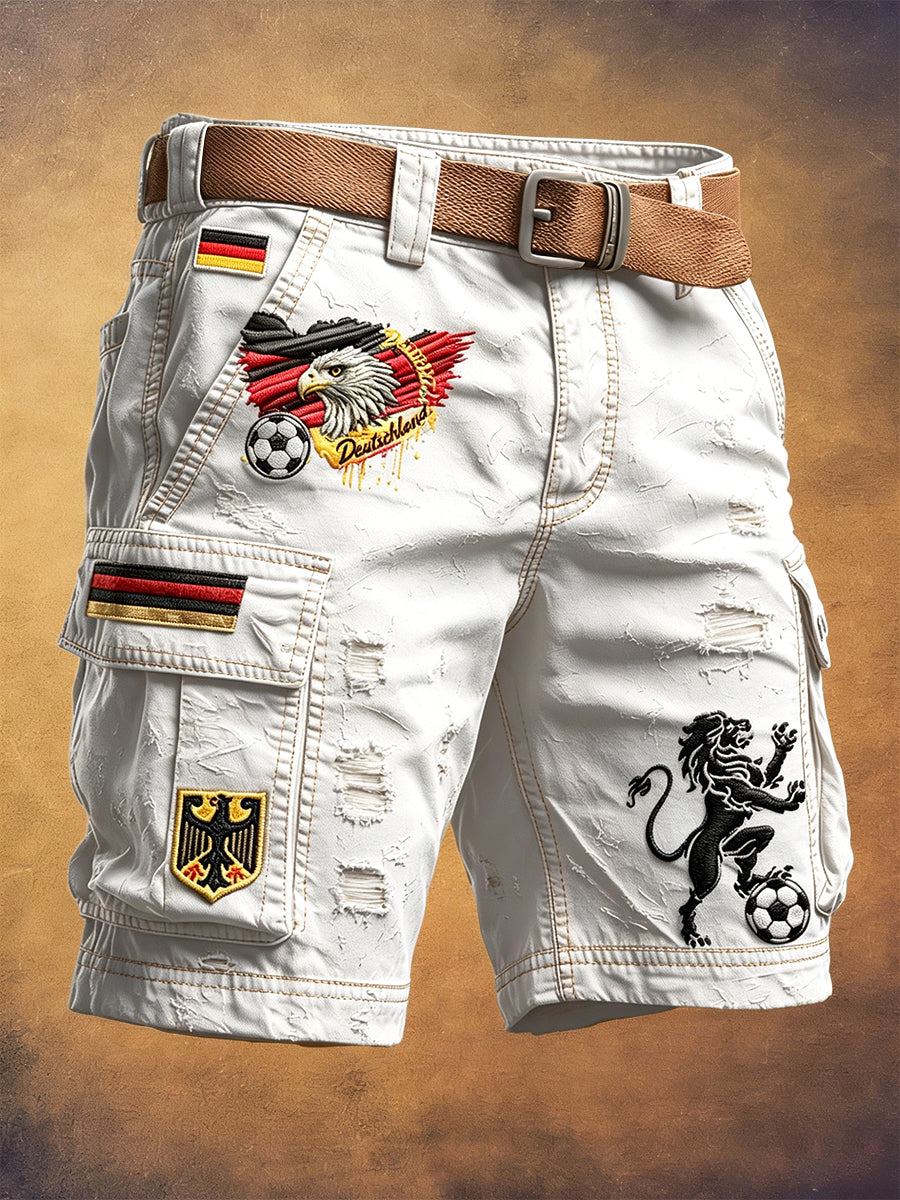 Herren Weiß Deutscher Fußball Retro Distressed Print Freizeit arbeits shorts