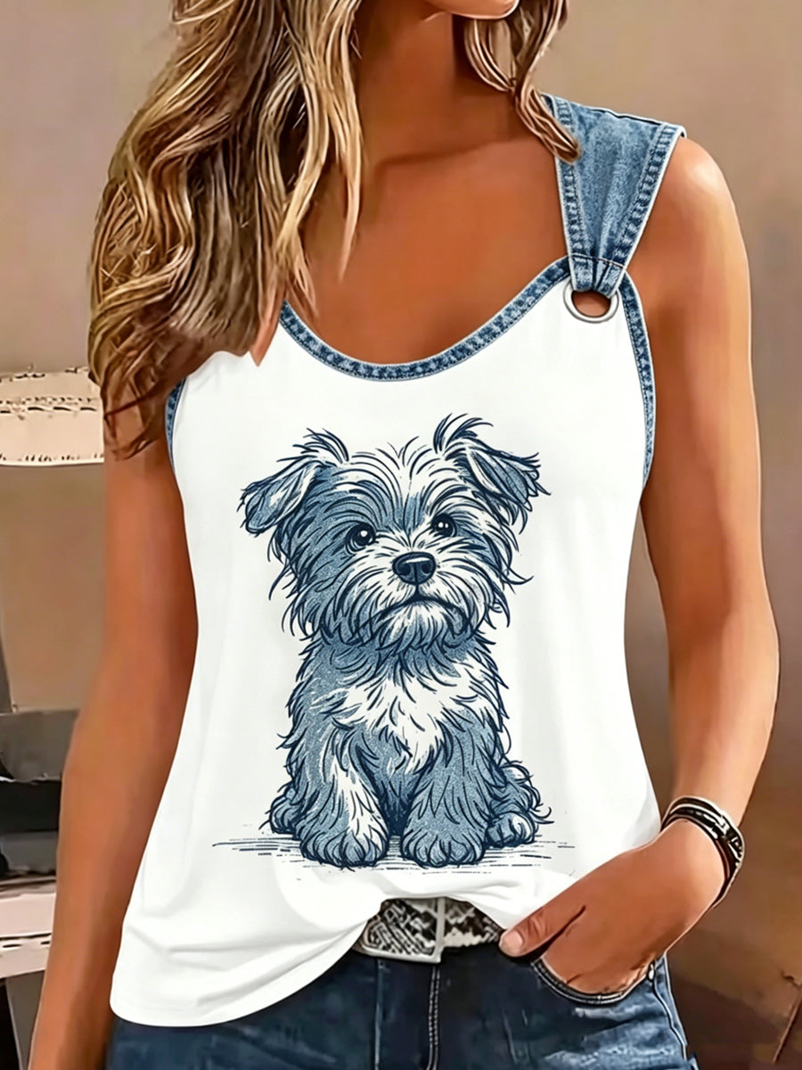 Damen-Retro-Tanktop mit Tier- und Hundedruck, ärmellos