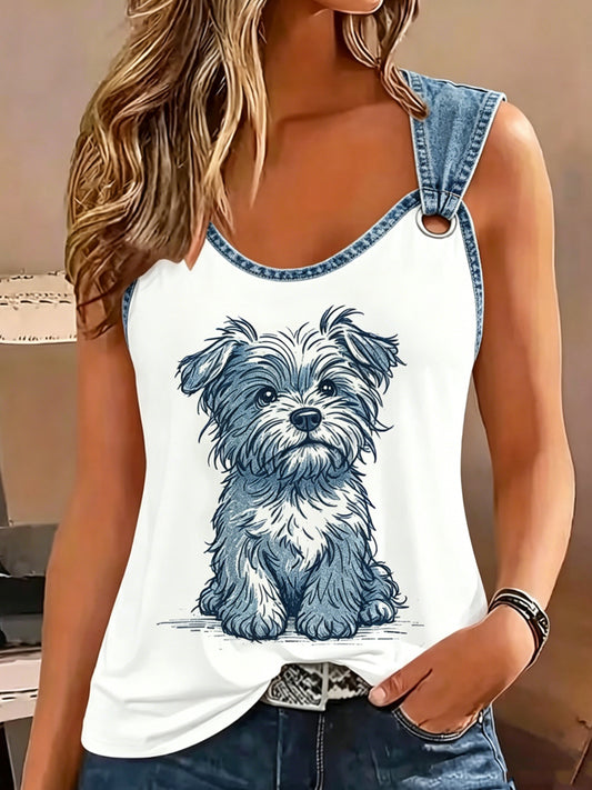 Damen-Retro-Tanktop mit Tier- und Hundedruck, ärmellos