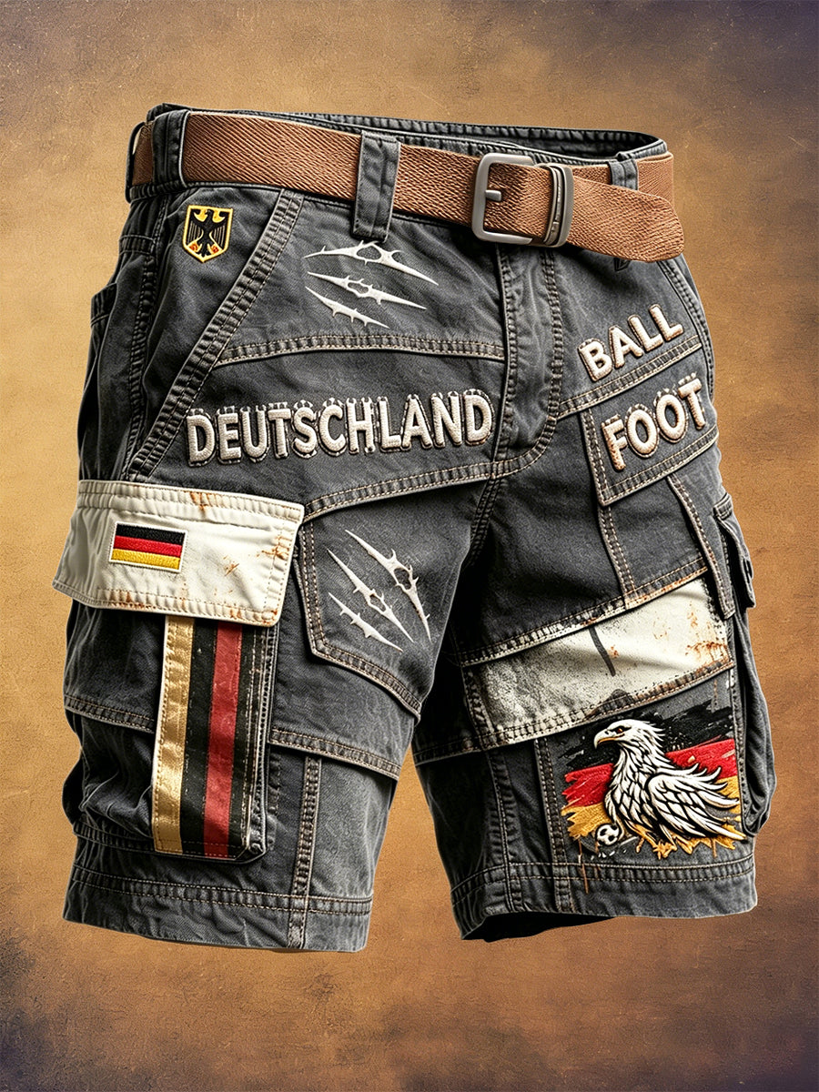 Herren deutscher Fußball Retro Patchwork Print Freizeit arbeits shorts