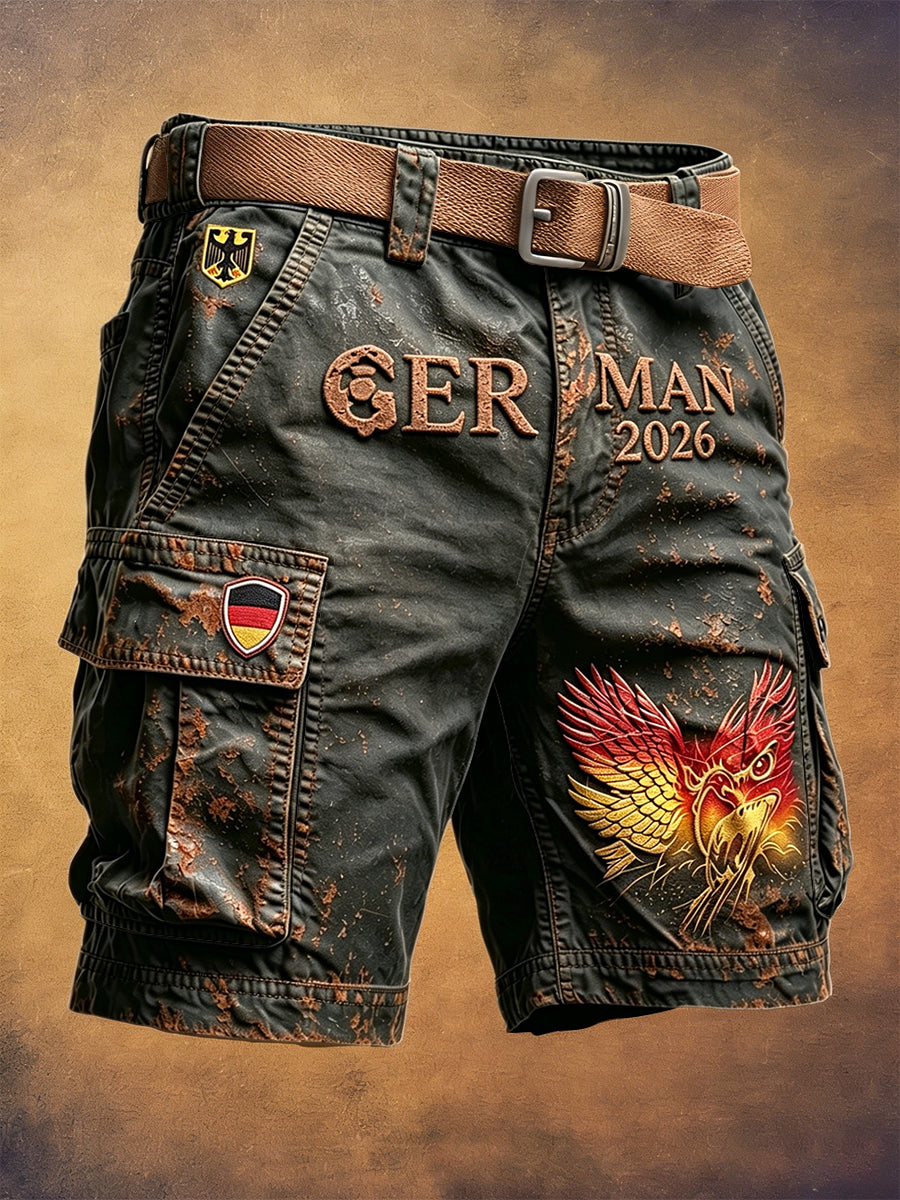Herren deutsche Fußball Retro Print lässig schwarze Arbeits shorts