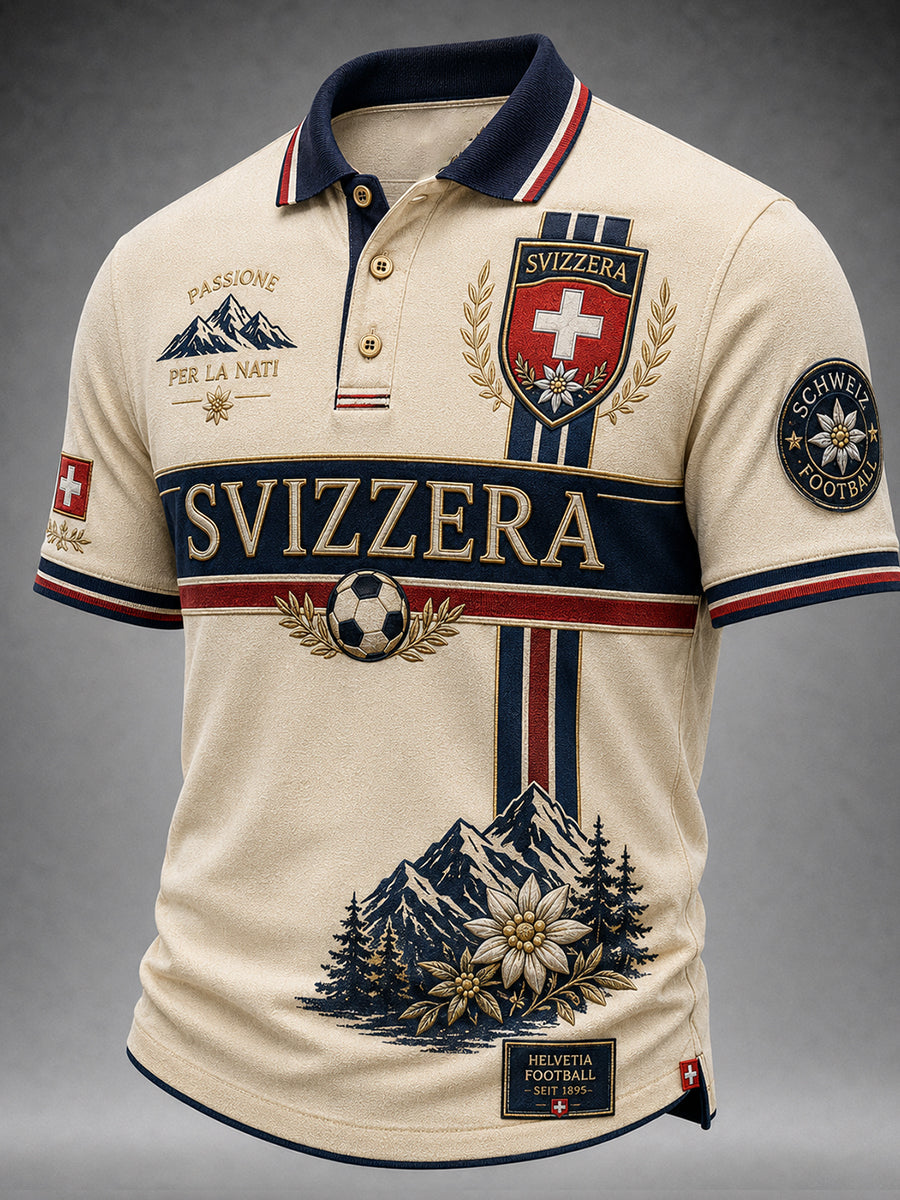 Retro-Schweizer Fußball-Fan‑Art‑Print lässiges Poloshirt