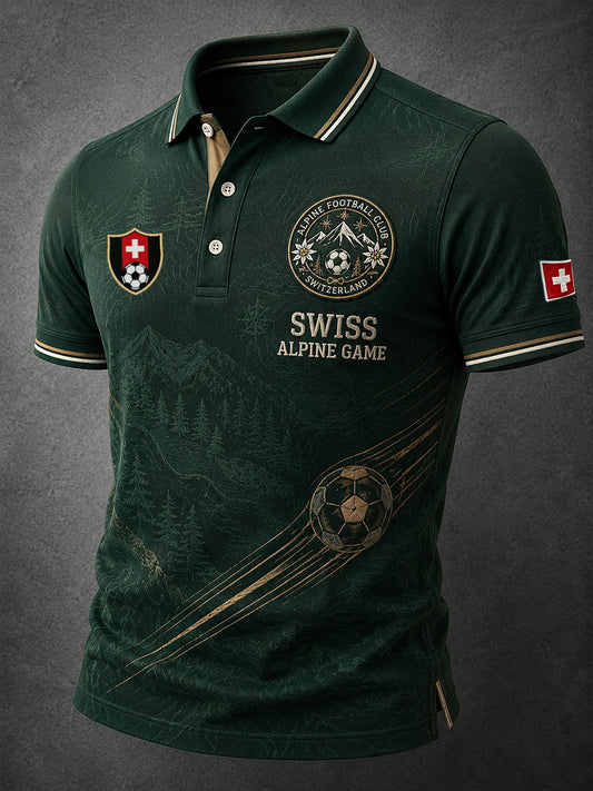 Herren-Poloshirt mit kurzen Ärmeln und Fußball-Print