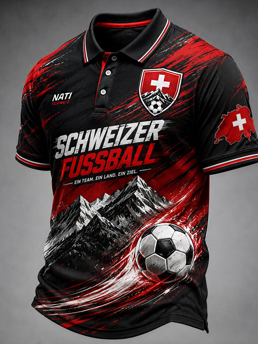 Retro-Schweizer Fußball-Fan‑Art‑Print lässiges Poloshirt
